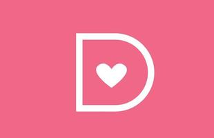 D love heart alphabet letter logo icon with pink color and line. Creative design for a dating site company or business vector