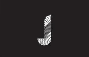 líneas en blanco y negro j diseño del logotipo del icono de la letra del alfabeto. plantilla creativa para negocios vector