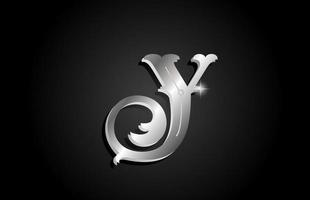 Diseño del logotipo del icono de la letra del alfabeto de metal plateado y. plantilla creativa para negocio o empresa con color gris vector
