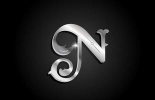 Diseño del logotipo del icono de la letra del alfabeto de metal plateado n. plantilla creativa para negocio o empresa con color gris vector