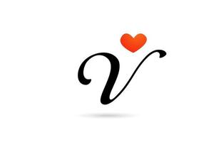 diseño de logotipo de icono de letra del alfabeto v escrito a mano. plantilla creativa para negocios con corazón de amor vector