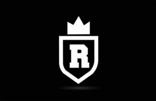 Ícono del logotipo de la letra del alfabeto r con diseño de corona de rey. plantilla creativa para empresas y negocios en colores blanco y negro vector