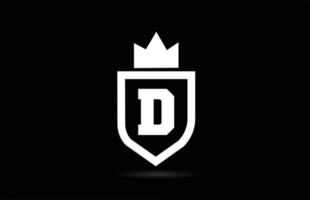 Ícono del logotipo de la letra del alfabeto d con diseño de corona de rey. plantilla creativa para empresas y negocios en colores blanco y negro vector