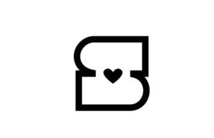 S love heart alphabet letter icon logo with black and white color and line. Creative design for company or business vector