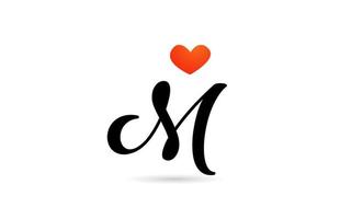 handwritten M alphabet letter icon logo design. Creative template for business with love heart vector