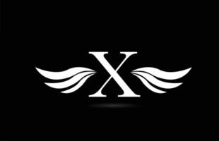 icono del logotipo de la letra x del alfabeto en blanco y negro con diseño de alas. plantilla creativa para empresa y negocio vector