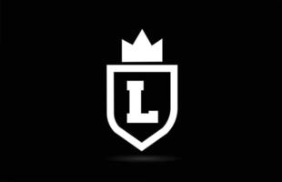 L alphabet letter logo icon with king crown design. Creative template for company and business in white and black colours vector