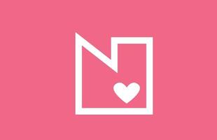 N amor corazón alfabeto letra logo icono con línea y color rosa. diseño creativo para una empresa o negocio de sitios de citas vector