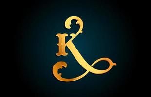 Golden K alphabet letter logo design icon. Creative template for business or company with yellow color vector