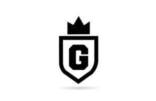 black and white G alphabet letter icon logo with shield and king crown design. Creative template for business and company vector