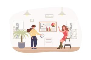 Benchmarking analysis modern flat concept. Employee examines data of competitors company, conducts analysis, creates successful strategy. Vector illustration with people scene for web banner design