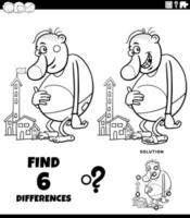 differences game with fantasy giant character coloring book page vector