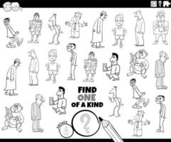 one of a kind task with cartoon men coloring book page vector