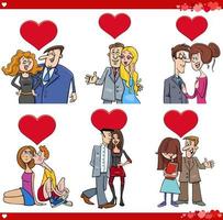 funny cartoon couples in love on Valentine Day set vector