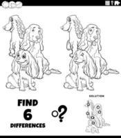 juego de diferencias con la página del libro de colorear de perros spaniel vector