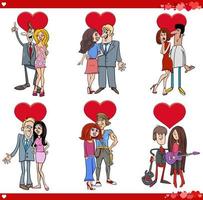 cartoon couples in love on Valentine Day set vector