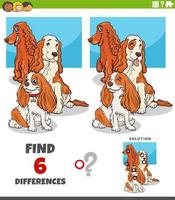 differences game with cartoon spaniel dogs characters vector