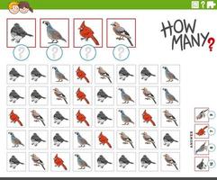 how many cartoon birds animal characters counting game vector