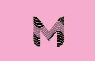 black letter M logo design icon with pink background. Creative template for company with lines vector