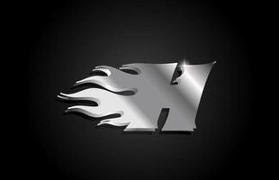 Diseño de logotipo de icono de letra h del alfabeto gris metálico. plantilla creativa para negocios con estilo metálico y llamas vector