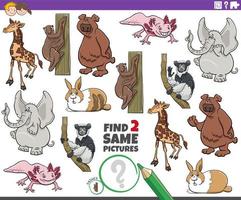 find two same cartoon wild animals educational task vector