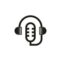 podcast minimalista con plantilla de logotipo de icono de micrófono y auriculares vector