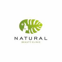 Illustration natural girl with monstera leaf logo template vector