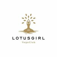 Yoga logo design. Woman meditation in lotus flower vector illustration