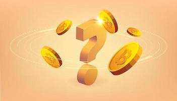 Gold coins with question mark sign. Bitcoin coin cryptocurrency concept banner background. vector