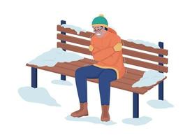 Man freezing outside semi flat color vector character