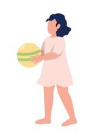 Little girl holding ball semi flat color vector character