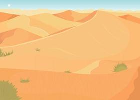 Desert with bright sunshine flat color vector illustration