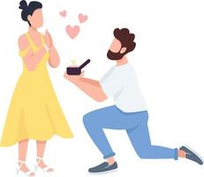 Marriage proposal semi flat color vector characters