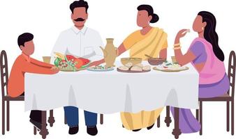 Family dinner semi flat color vector characters