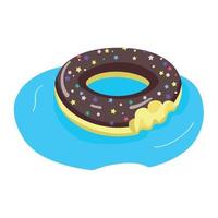 colchón de aire con forma de donut de chocolate objeto vectorial de color semiplano vector
