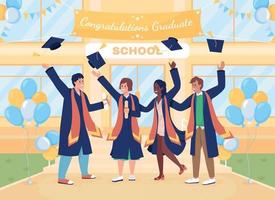 Graduation ceremony flat color vector illustration