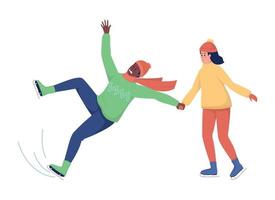Couple in ice skates semi flat color vector character