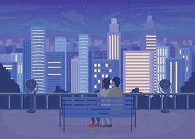 Romantic date night on rooftop flat color vector illustration