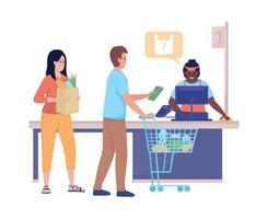 Supermarket queue semi flat color vector characters