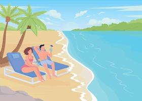Tropical vacation on island flat color vector illustration