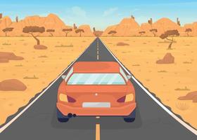 automóvil en la carretera del desierto ilustración vectorial de color plano vector