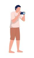 Man wearing summer outfit with camera semi flat color vector character