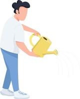 Person with watering pot semi flat color vector character