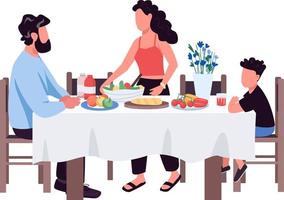 Dinner served semi flat color vector characters