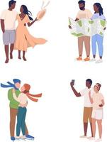 Romantic getaways semi flat color vector characters set