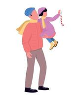 Dad in outerwear holding daughter semi flat color vector character