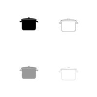 Saucepan set black white icon . vector