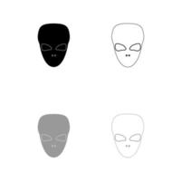 Extraterrestrial alien face or head set black white icon . vector