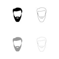 Head with beard and hair set black white icon . vector