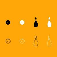 Pin and bowling ball black and white set icon. vector